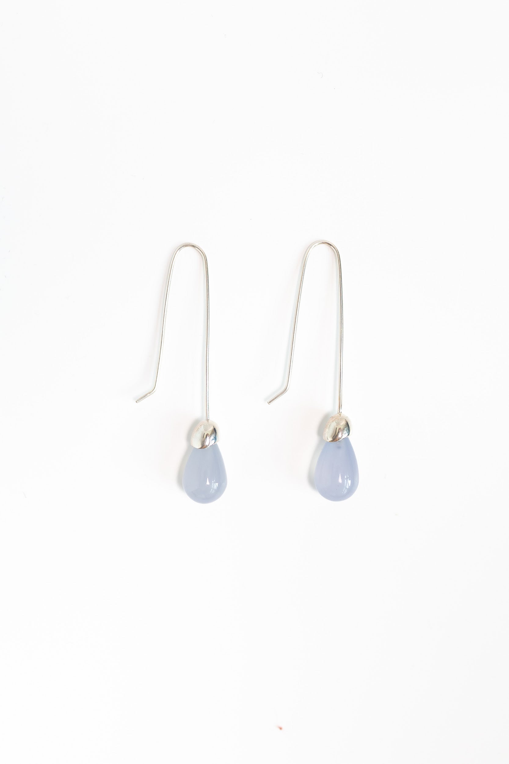 Sterling Silver French Hook earrings with drop stone in blur chalcedony drop stone. Duster earrings 4 inches long