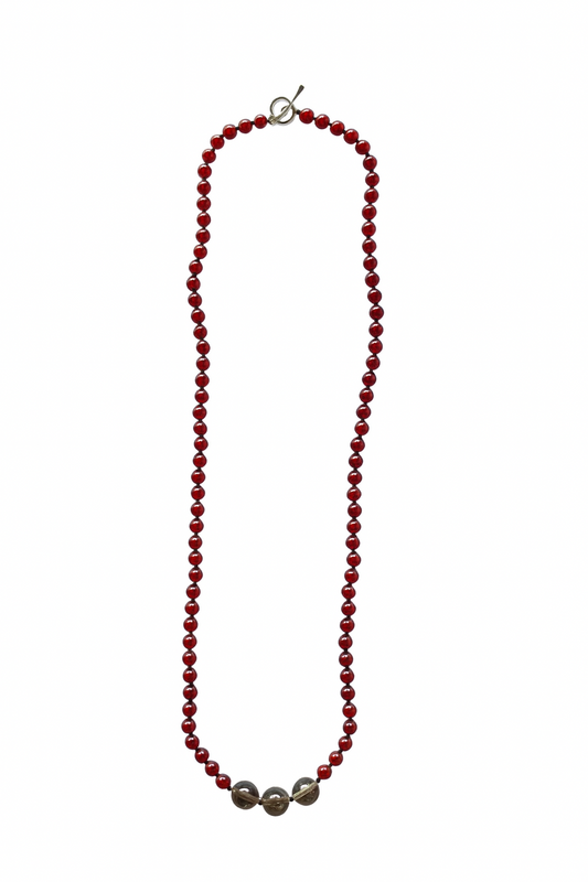 CONSTELLATION NECKLACE in SMOKY QUARTZ AND CARNELIAN